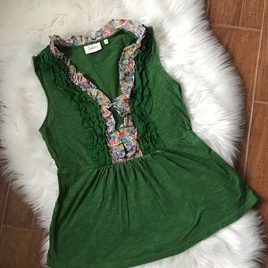 Anthropologie Deletta, tuxedo ruffle tank